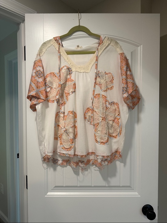 POL Tops - POL Cream with Peach Floral Patchwork Top